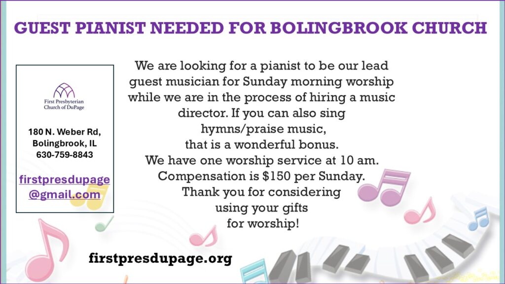 Pianist Needed for Sunday morning worship